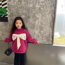 

Girls Hoodies Sweatshirts Kids Jacket 2021 Bow Winter Autumn Warm Thicken Velvet Fleece Cotton Outwear Children's Clothing