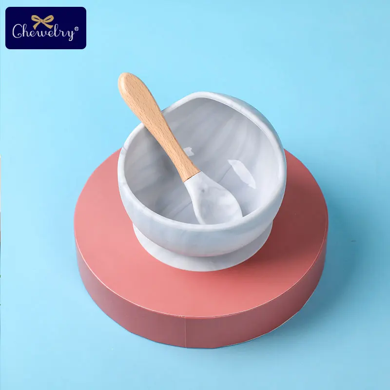 Marble 1 шт. детский силиконовый прорезыватель, силиконовые чаши с ложкой, экологически чистые, анти-капля, детские игрушки, кухонный стол для детей, товары для кормления - Цвет: Marble