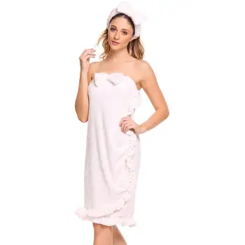 

Women Strapless Solid Fleece Sleepwear Wrap Robe Bathrobe with Headwear