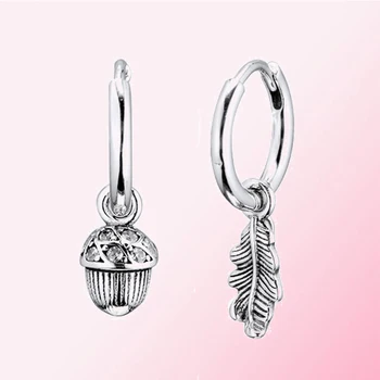 

2019 Fall 100% 925 Sterling Silver 1:1 Acorn & Leaf Hoop Earrings Leaves Women Fashion Perforated Tassel Earrings