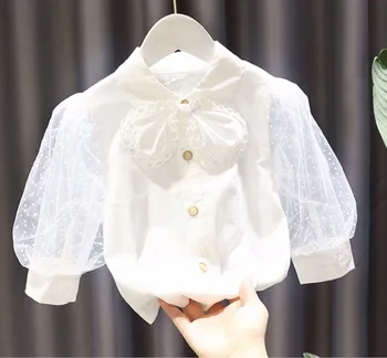 

Baby Girl Shirt 2020 Summer Autumn New Toddler Girl Bow Tie Shirt Kids Long Sleeve Puff Sleeve White Shirt Baby Girl Blouse