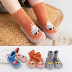 Jolies chaussettes imperméables en coton à semelles de dessin animé pour bébés, chaussures pour tout petits 