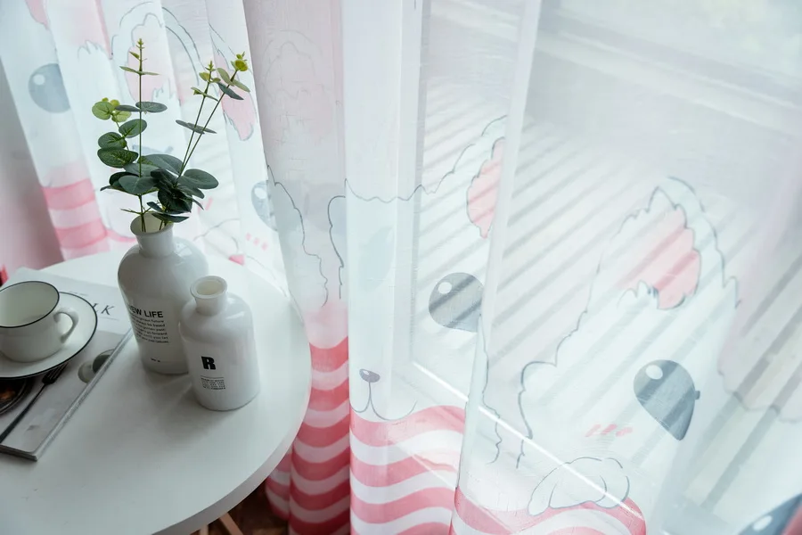 Розовая Занавеска с рисунком кота для маленьких девочек, занавески на окна, синяя занавеска для мальчиков, Детская занавеска из мультфильма, затемненная занавеска, тюль, M186D3