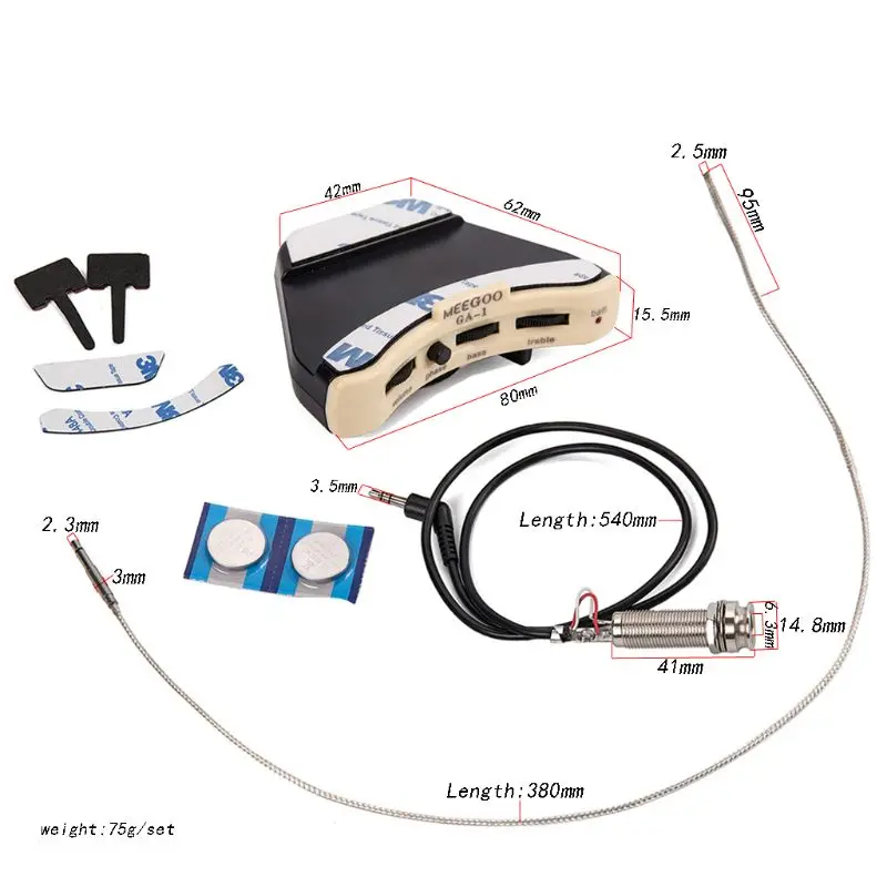 Acoustic Guitar Soundhole Preamp Piezo 3 Band Pickup Eq With Microphone