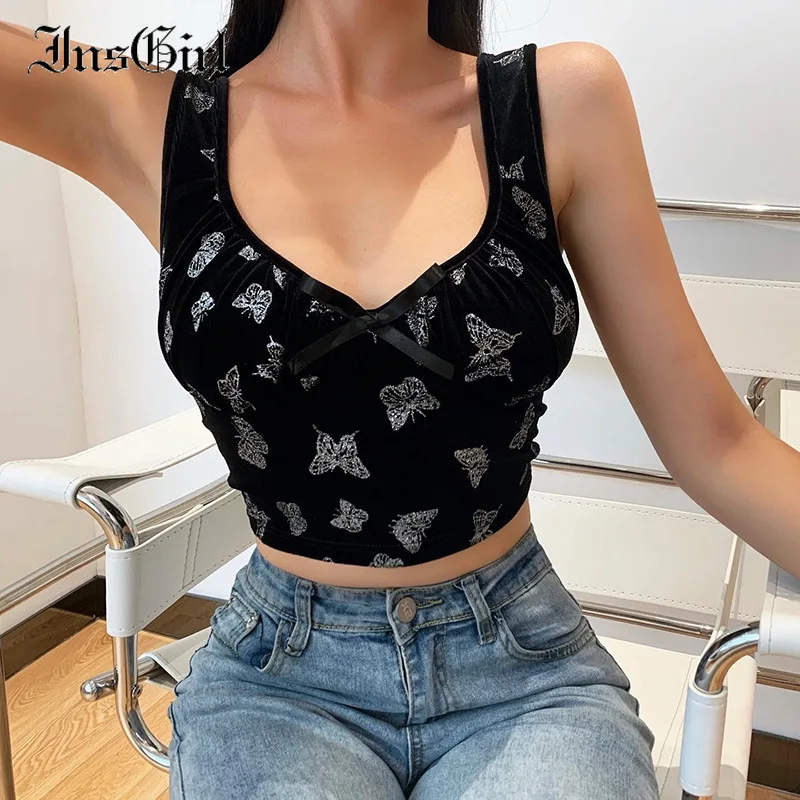 Пикантная майка InsGirl в стиле панк женский укороченный Топ без бретелек с принтом