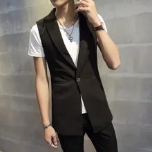 MEN'S WEAR Korean-style Slim Fit Mid-length Suit Waistcoat Hair Stylist Sleeveless Coat Nightclub Handsome Mantle Cool