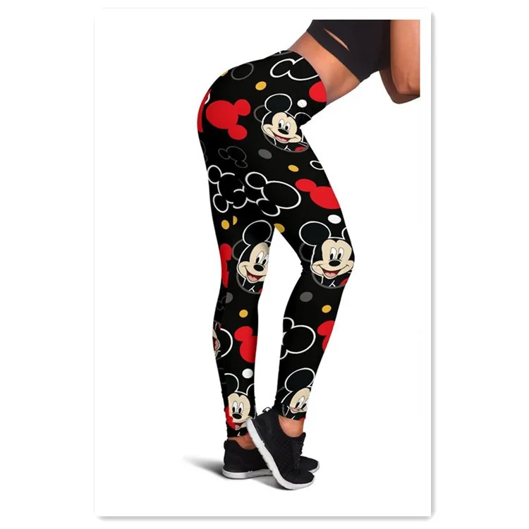 Disney Stretch Pants Mickey Mouse Printed Tight Hip Lift Women Ankle-Length Leggings Fitness High Waist Elastic Push Up Trousers