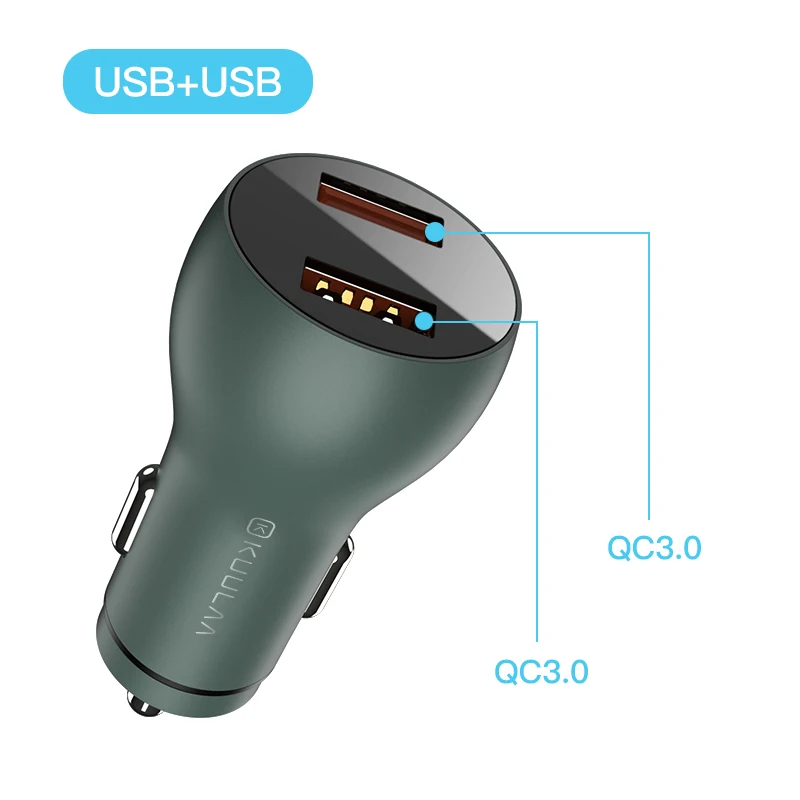 KUULAA Quick Charge 3,0 36 Вт двойное автомобильное зарядное устройство USB для Xiaomi Mi 9 huawei P30 Pro QC3.0 QC 3,0 Автомобильное быстрое зарядное устройство для телефона - Тип штекера: Dual QC3.0 Navy Blue