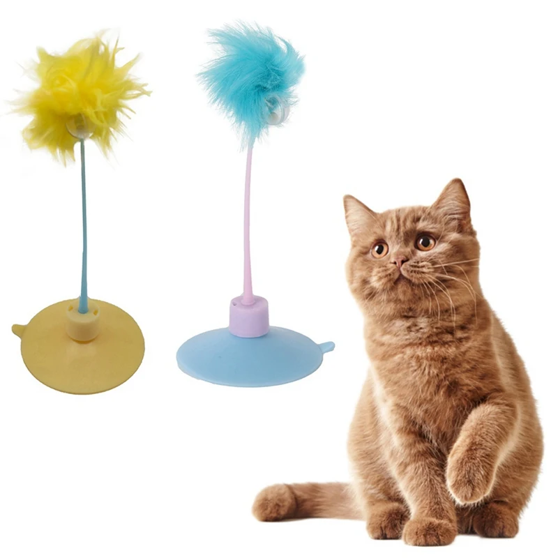 

Funny Cat Pet Bottom Sucker Elastic Cat Feather Toys Pet Interactive Playing Toys Cat Teaser Wand Toy Wall Mounted Pet Product