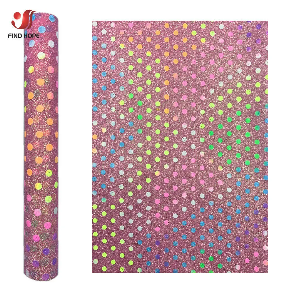 Rainbow Sparkle Polka Dots Fine Glitter Faux Leather for DIY Crafts and Handmade Accessories