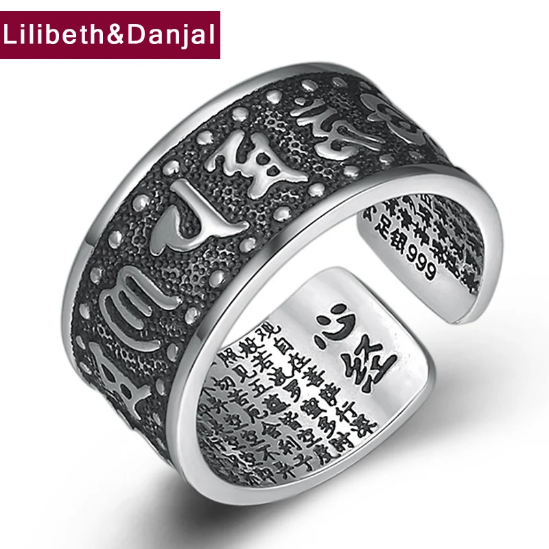 

2019 Buddha Mantra Couple Adjustable Ring 100% Real S999 Sterling Silver for Men Women Opening Ring Jewelry accesorios mujer R19
