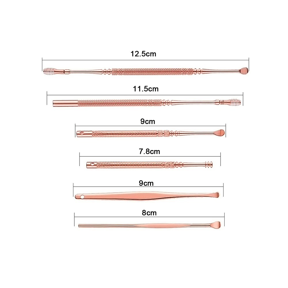 6 шт./компл. ушной серы сборщиков Нержавеющая сталь Чистка ушей ложка воск для
