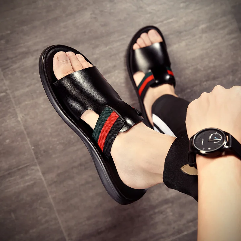 black flat strap sandals