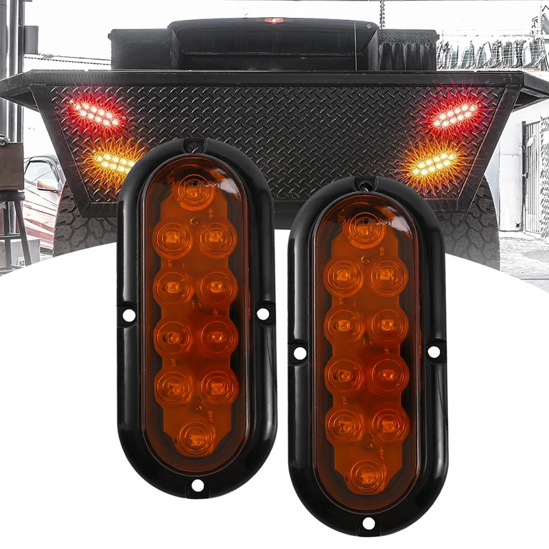 2Pcs Oval Oblong 6Inch Surface Mount LED Brake Stop Turn Tail Light