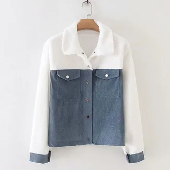 

Fashion Women Long Sleeve Button Corduroy Patchwork Casual Coat Jacket Outwear Dropshipping Low price man woman style Leisure