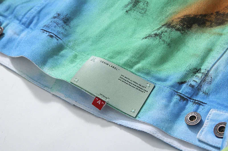 19SS высокое качество off white OW Decoration старая ручная роспись граффити чернил брызги чернил джинсовая куртка