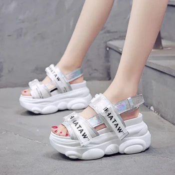 

Summer thick-soled muffin bottom 9cm high-heeled magic sticker leisure women's open toe platform Shoes sandalias mujer 2020