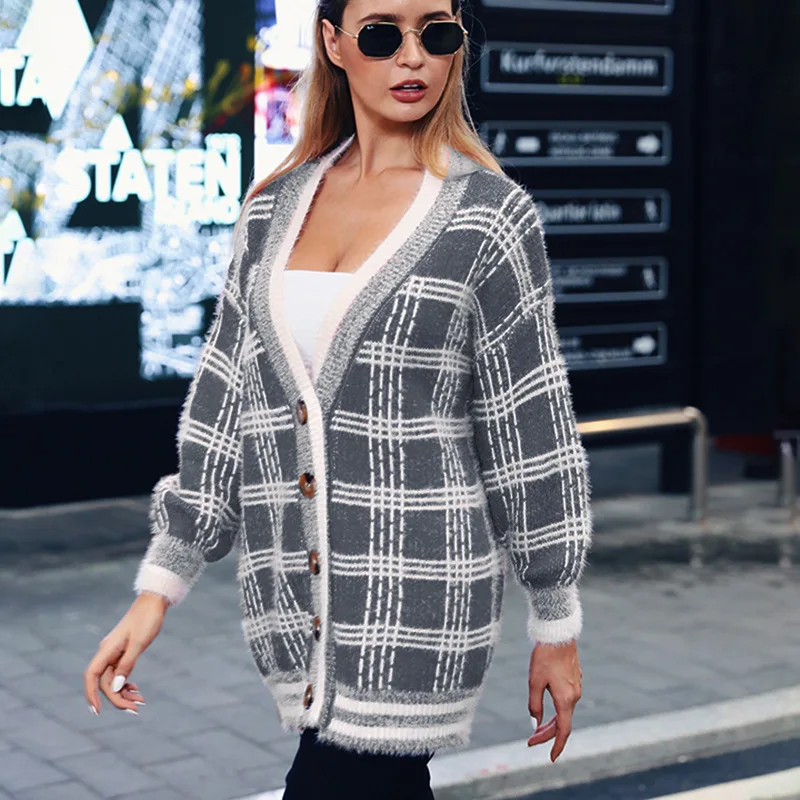

2020 Women Cardigans Sweater V Neck Solid Loose Knitwear Single Breasted Casual Knit Cardigan Sexy Outwear Winter Jacket Coat