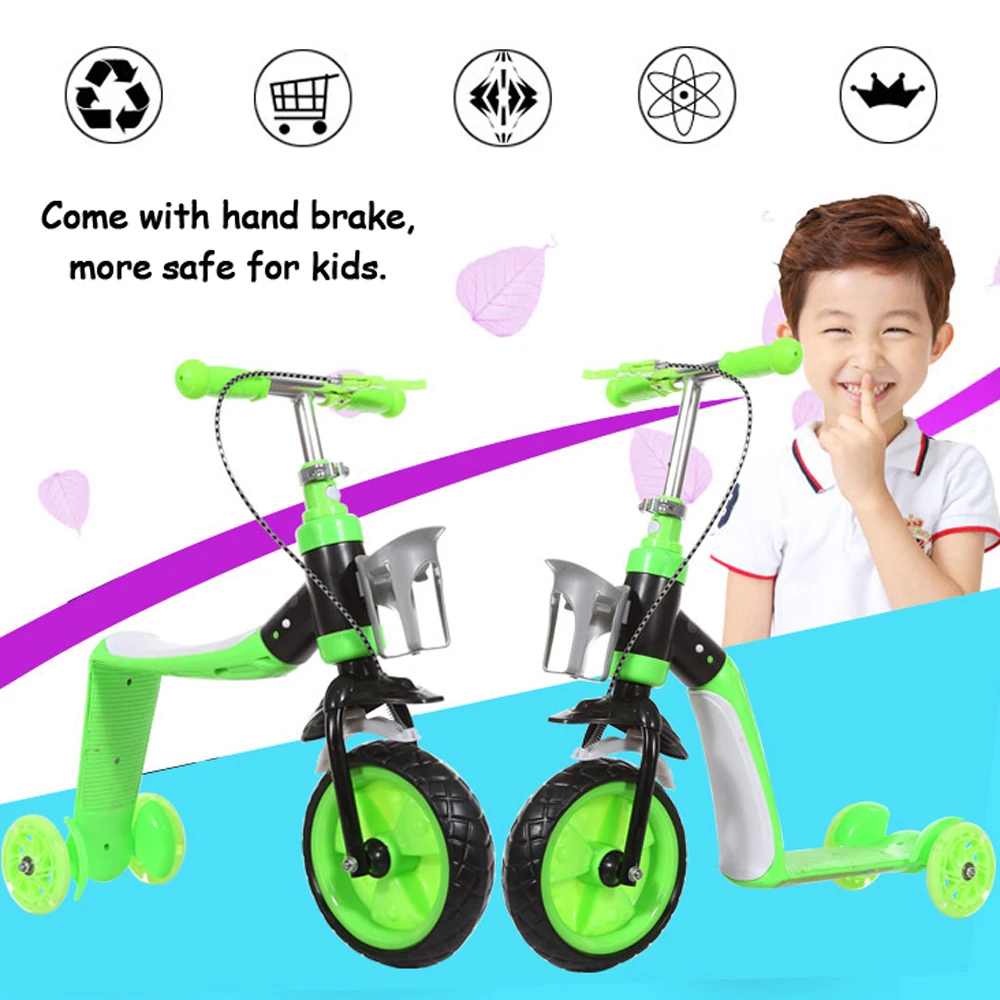 

2 in 1 Kids Child Scooter Balance Car Children's Balance Bike Baby Multifunctional Tricycle 3 Wheels Stand Seat Folding Skating