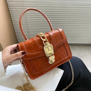 

Retro Alligator Pattern Shoulder Bags For Women 2020 Pu Leather Crossbody Female Solid Color Hasp Chain Bags Daily Square Totes