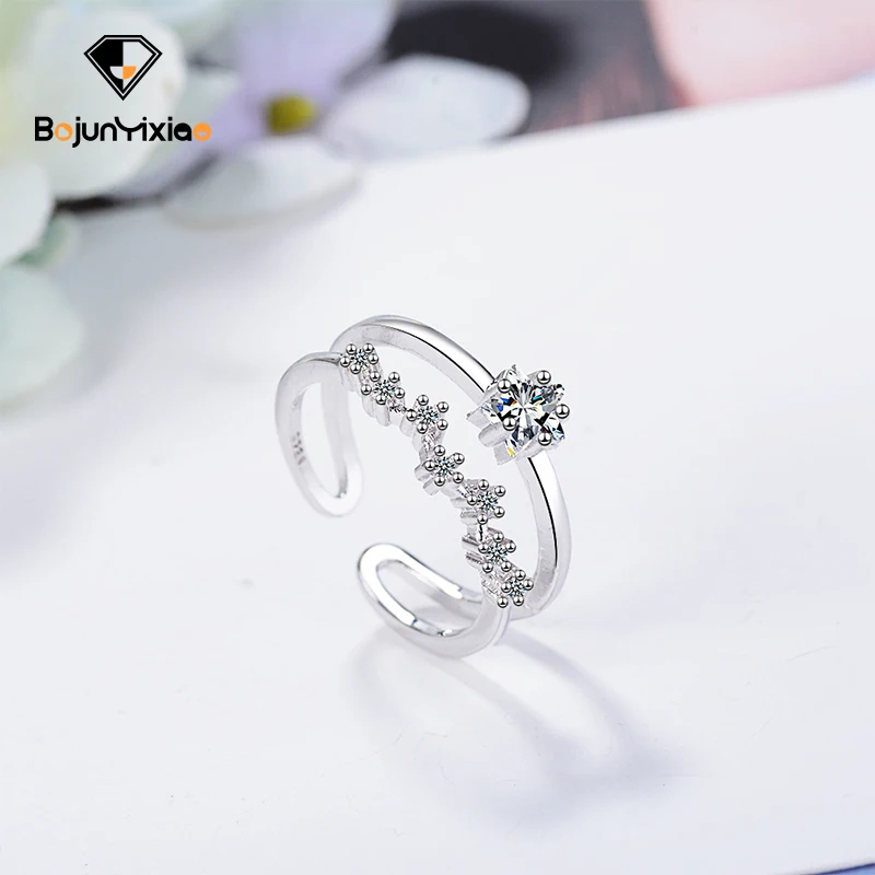 

High quality small fresh double Pentagram ring 925 Silver Adjustable opening wave food ring women's ring Jewelry for women