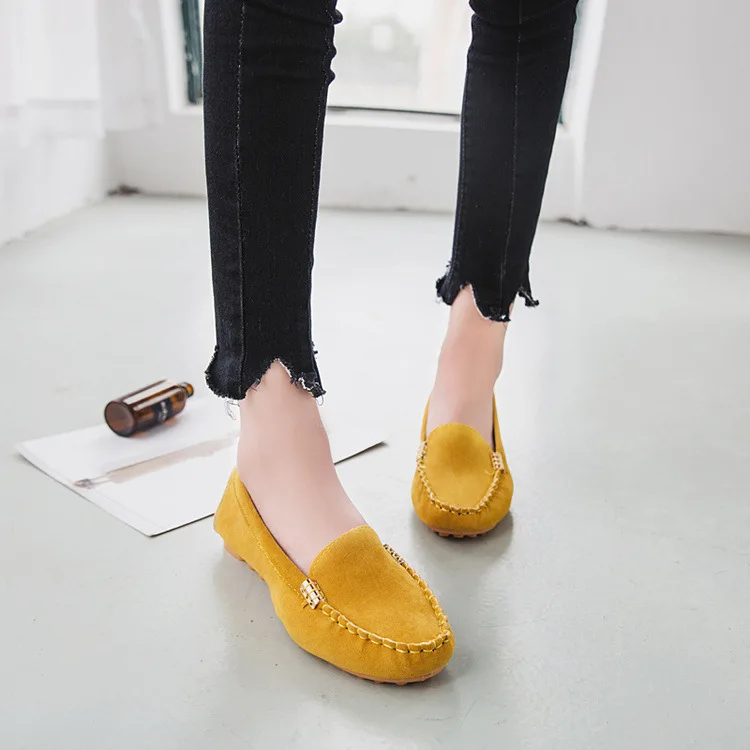 

2019 Autumn New Style Europe And America Large Size round Shallow Mouth Foot Covering Shoes Women Flat Anti-slip Comfortable Moc