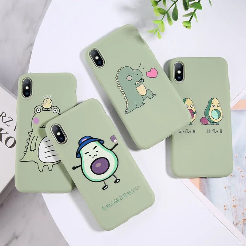 

Cartoon Lovely Dinosaur Avocado Case For iPhone 11 Pro Max X 7 7plus 8 8plus XR XS Max 5 5S SE 6S 6Plus Covers Soft TPU