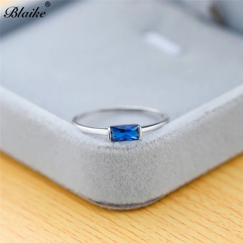 Настоящее кольцо из серебра s925 пробы, голубой, красный, черный циркон, маленький прямоугольник, каменные кольца для женщин, свадебное тонкое кольцо, кольца для укладки