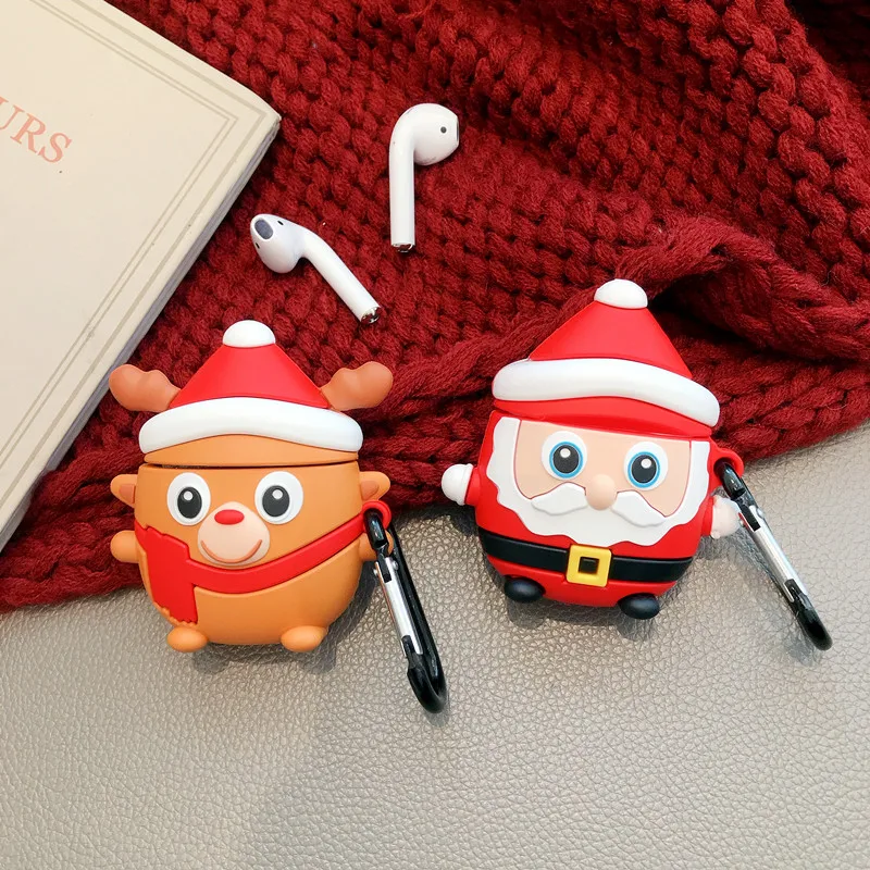 

Christmas Gift Bluetooth Earphone Case Cover For Airpods Silicone Protective Case Charging protector Box With ring Hooks