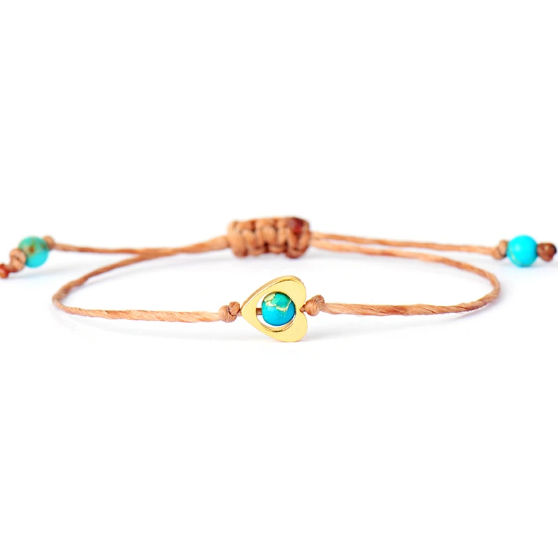 Simple Wrap Bracelets Femme Stones Heart Shape String Small Beads Yoga Friendship Bracelet Bangle Bohemian Jewellery Wholesale - Image 3