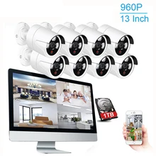 8CH 1" ЖК-монитор 960P Беспроводной NVR комплект Wifi CCTV система 1.3MP ip-камера Открытый P2P комплект видеонаблюдения