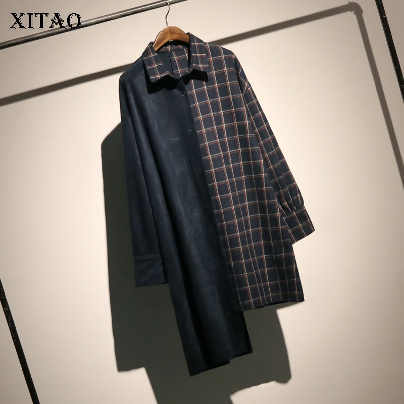 XITAO хит цвет клетчатая женская блузка Женская корейская мода новый отложной