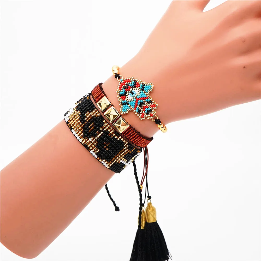 

Go2boho MIYUKI Evil Eye Bracelet Women Leopard Bracelet Color Fatima Hamsa Hand Jewelry Boho Pulseras Mujer 2019 Tassel Bileklik