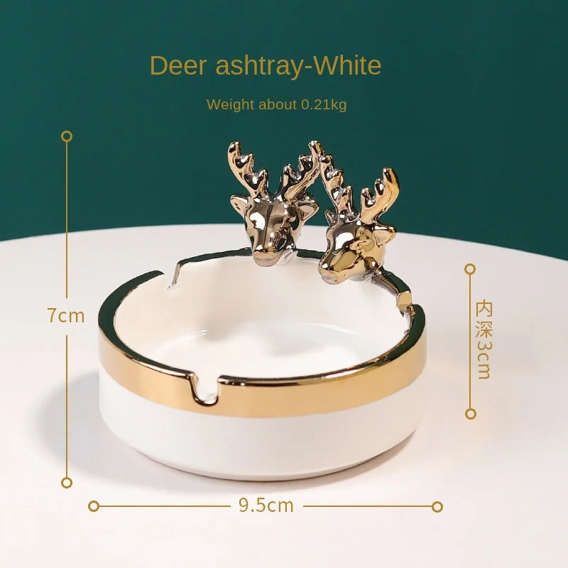 Round Gold-plated Deer Ashtray Cute Animal Ceramic Ashtray Office Living Room Decoration Desktop Storage Box Gift Art Decoration ceramic ashtray