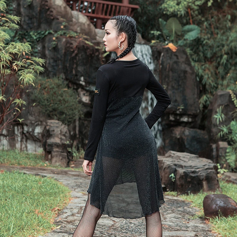 Latin Dance Dress Female New Sexy V-Neck Long-Sleeved Bodysuit Dresses Practice Ballroom Samba Women'S Training Clothing DWY2486