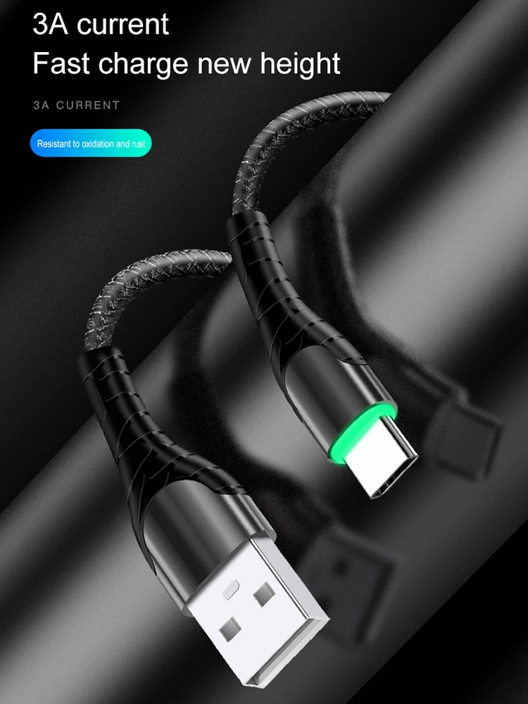 Кабель Micro USB Type C 3A для быстрой зарядки полностью совместимый со светодиодным
