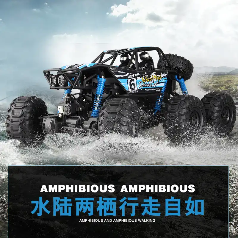 powerful amphibious remote control car drives on land & water