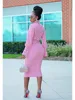 WJFZQM Turtleneck Basic Ribbed Knitted Sweater Dress Autumn Ruffles Sleeve Sashes Midi Sexy Bodycon Winter Office Pink Dresses 4