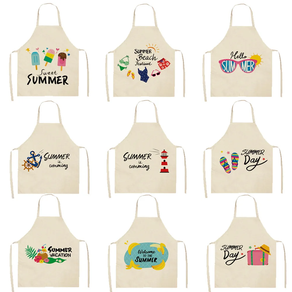 Summer Women Men Kitchen Aprons Housewife Apron Waterproof Cooking oil-proof Cotton Linen Home Antifouling Chef 68*55 0066