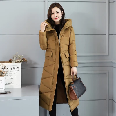 Новая модная повседневная женская зимняя куртка с капюшоном, теплая утепленная женская верхняя одежда с хлопковой подкладкой, длинные пальто, парка, женские куртки - Цвет: Brown