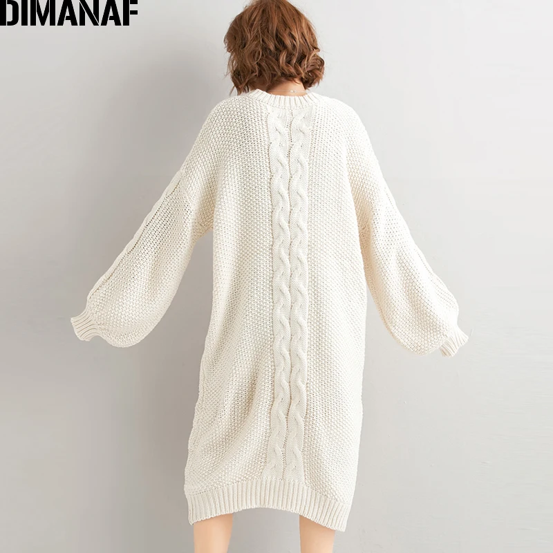 DIMANAF плюс размер женский зимний свитер утолщенный длинный рукав вязаный модный Свободный женский Vestidos однотонное платье одежда