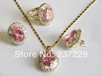 

Wholesale price ^^^^ pink Crystal sets pendant earrings ring set