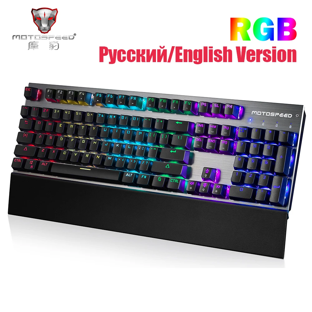 Motospeed CK108 механические проводная клавиатура с USB игровая клавиатура синий переключатель RGB подсветка Английский Русский клавиатуры для