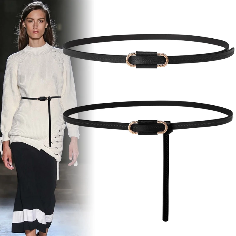 

High Quality Fashion real leather knot thin soft Waist belt long Ladies cow Leather Knotted Belt Women dress sweater Accessories