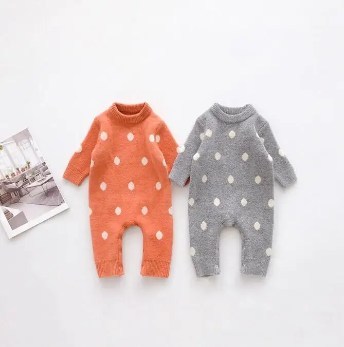 New Style Babys Girls Boys Dots Knitted Romper Cotton Autumn Winter Babys Jumpsuit 6-24 Month PQ43