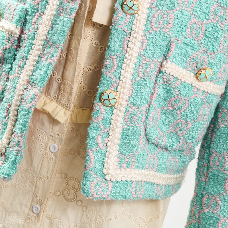 Женский комплект 2 шт. Мода Woolen Fashion Korean корейский драматический ТВ Женский комплект из двух предметов Женское шерстяное пальто с принтом женская рубашка мини-юбка