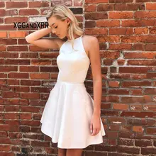 Короткое платье цвета слоновой кости с круглым вырезом для выпускного вечера, короткое платье для выпускного вечера, мини-платье с открытой спиной, вечерние платья для выпускного вечера