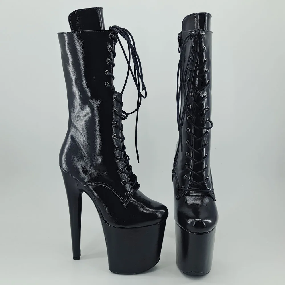 Leecabe Shinny Black 20CM/8inches Pole dancing shoes High Heel platform Boots closed toe Pole Dance boots