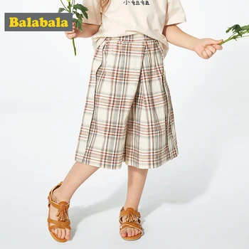 

Balabala Girls cropped pants 2020 summer new children baby pants cotton plaid pants comfortable and cute