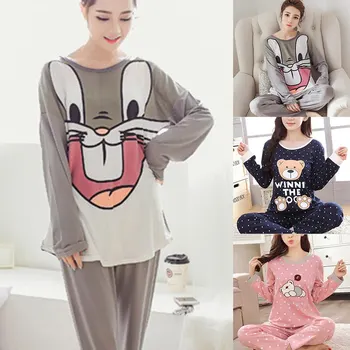 

Women Cartoon Printing Sleepwears Long Sleeve Sweatshirts And Sweatpants Fashion Female Cute Pajamas Sets Autumn Warm Homewears